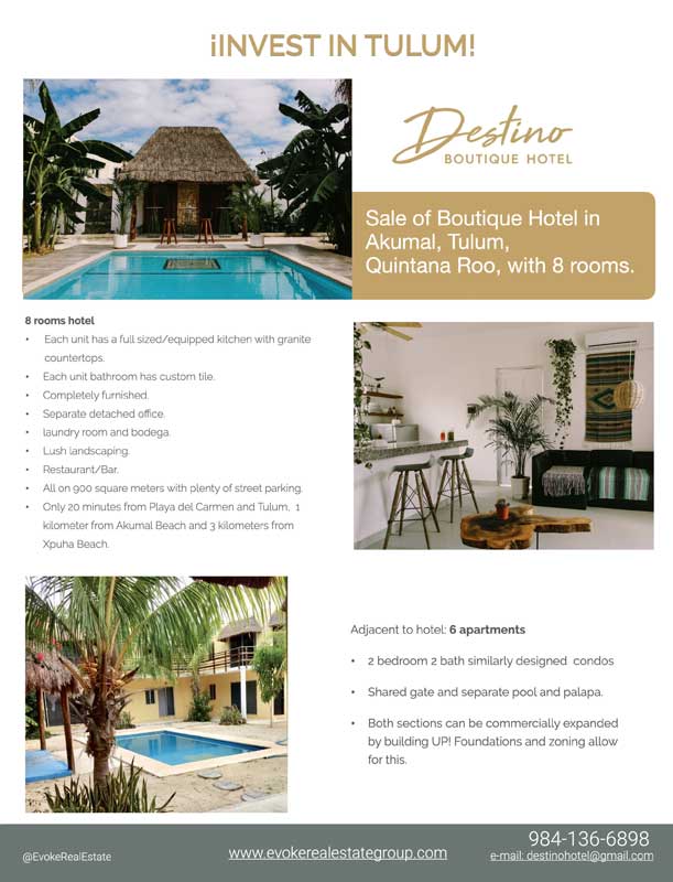 Real Estate Market &amp; Lifestyle,Real Estate,Tulum,Especial de Tulum,Destino Boutique Hotel, 